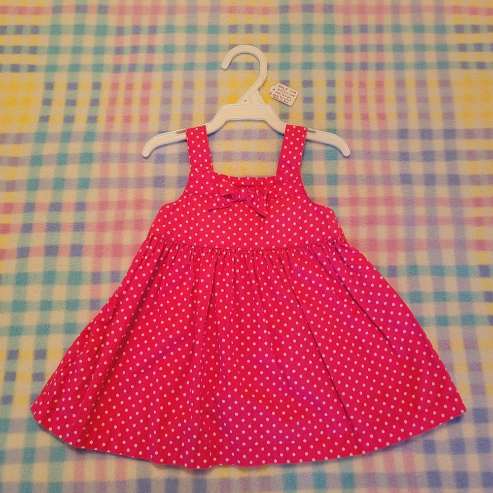 BABY 8 ♡ Precious Little Vintage Pink 'n White Polka Dot Overal Dress 3/6M